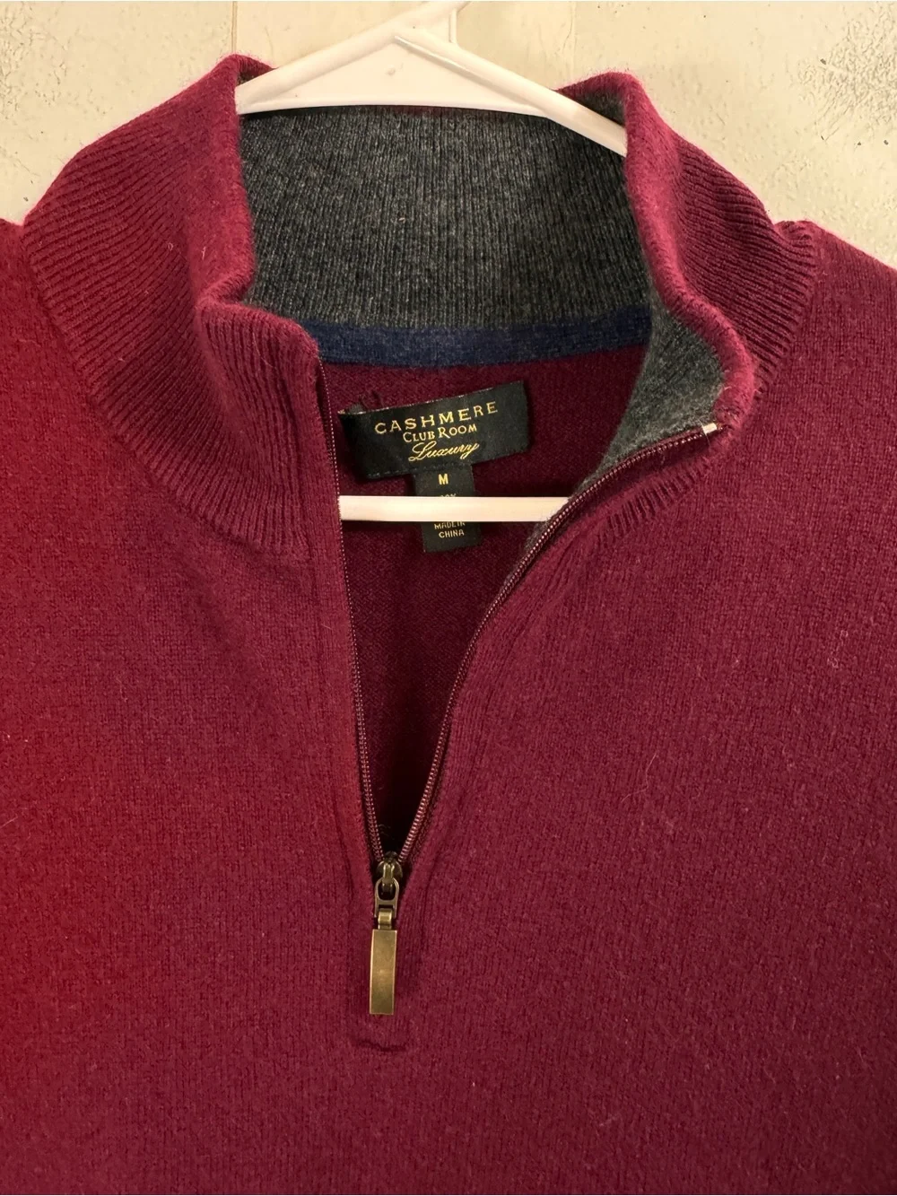 Club Room Sweater Mens Medium Burgundy 100% Cashmere 1/4 Zip Mock Neck Pullover